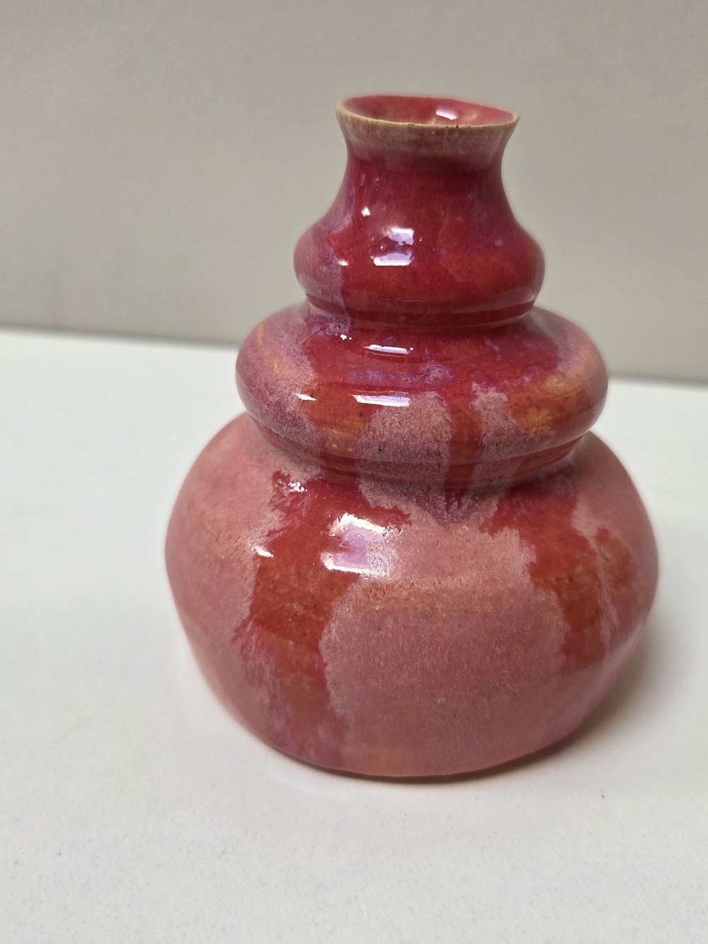 Glossy Pink-Red Glazed Ceramic Bud Vase by